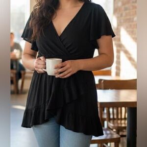 Torrid Black Ruffle Wrap Blouse